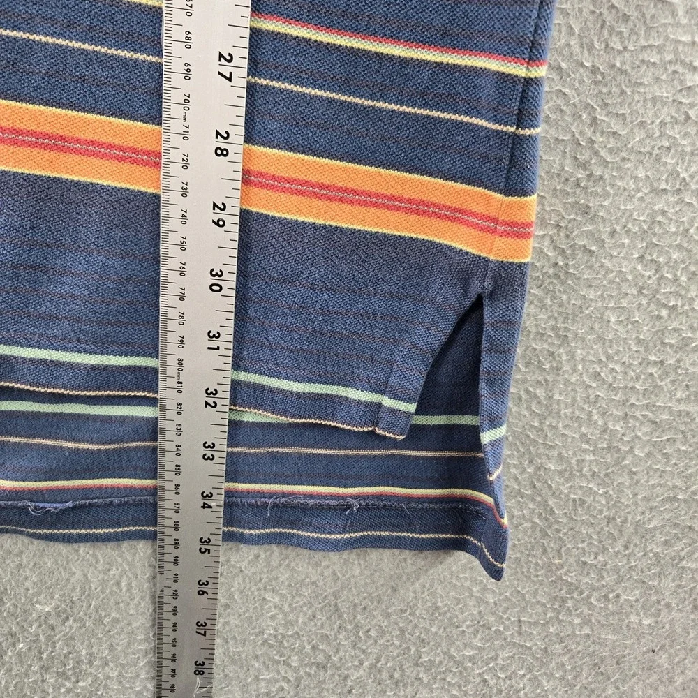 VINTAGE Polo By Ralph Lauren Men Polo L Navy Striped Short‎ Sleeve